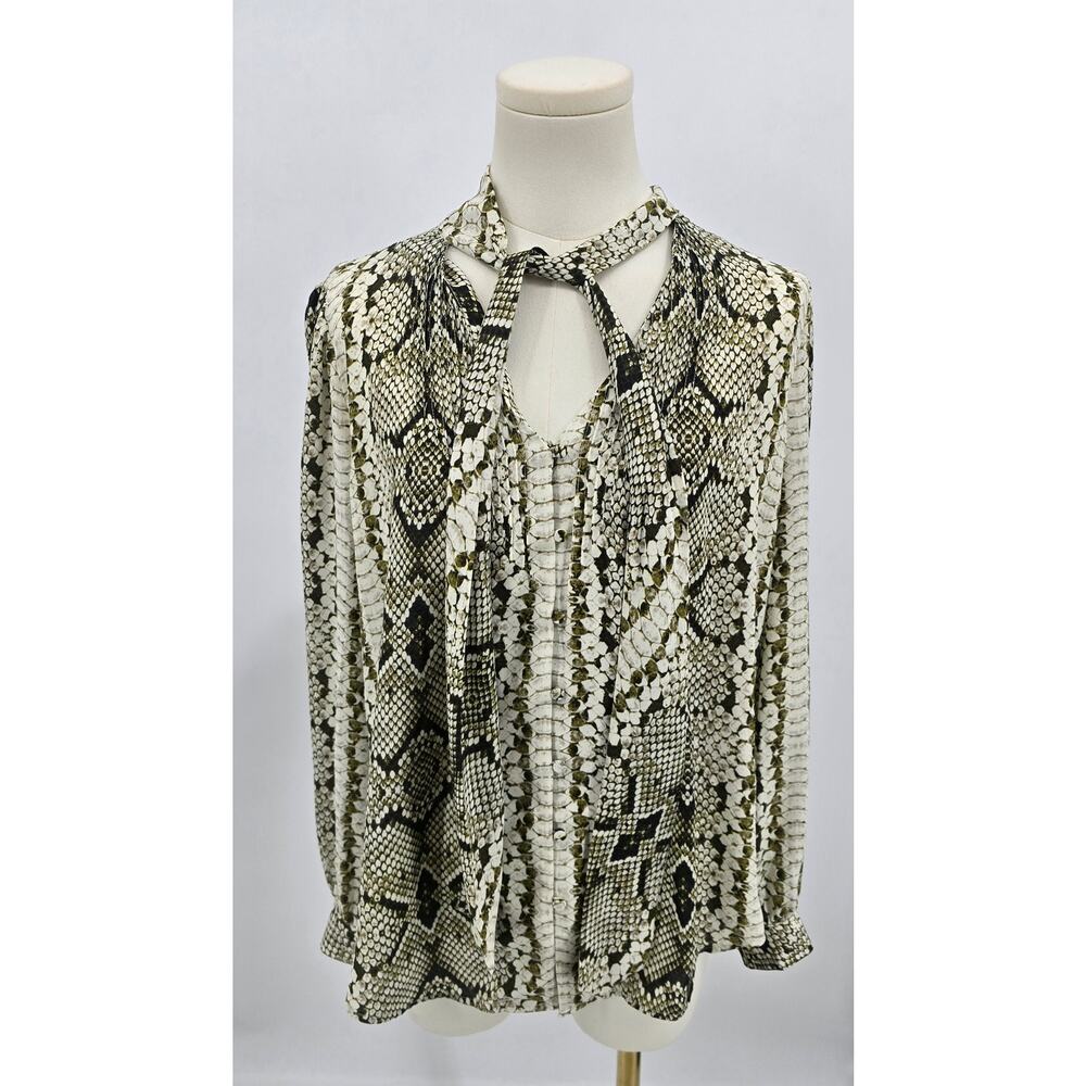 J Crew Drapey Tie Neck Python Print Blouse NWT - image 1